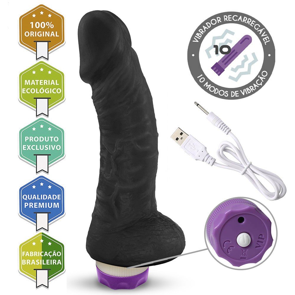 Detalhe da base vibrat�ria do P�nis Real�stico HADES Preto, mostrando o controle e o ponto de carregamento USB