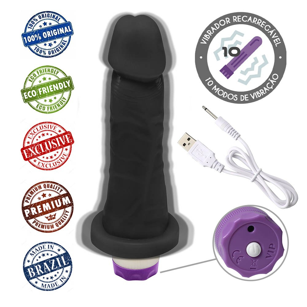 Base do P�nis Real�stico Vibrador MI�RCOLES com o bot�o de controle e entrada USB, ressaltando o design funcional