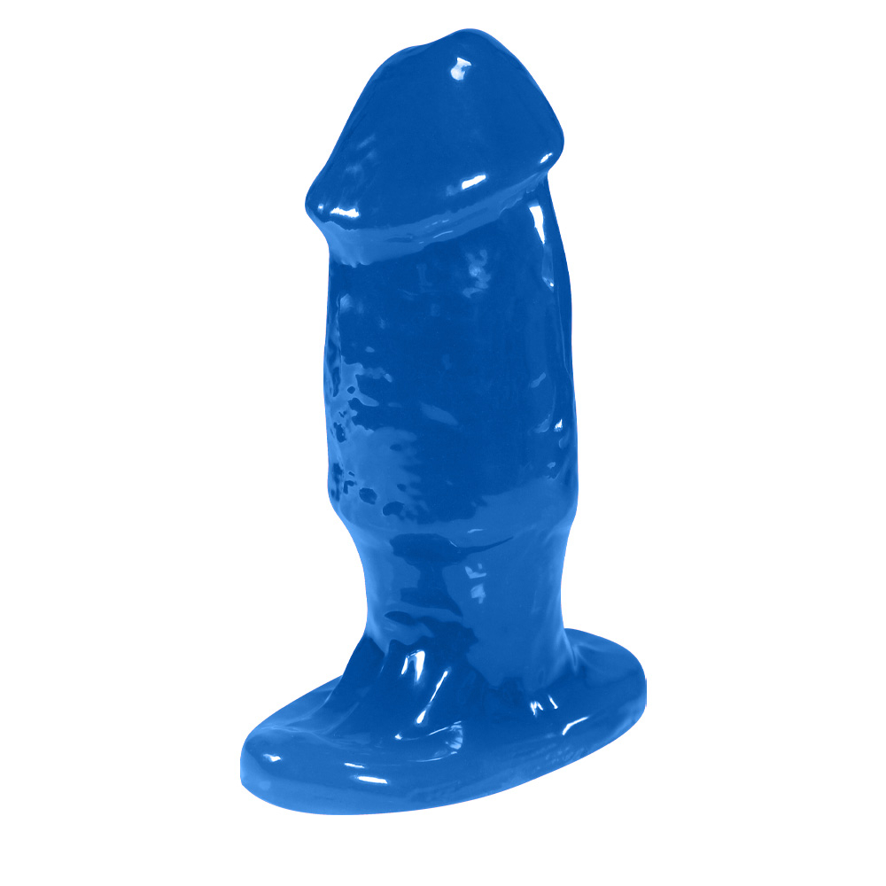 Plug Anal Pênis em PVC Flexível Atóxico Translúcido 10cm x 3,5cm Azul | Foto 02 Plug Anal Pênis em PVC Flexível Atóxico Translúcido 10cm x 3,5cm Azul | Foto 02