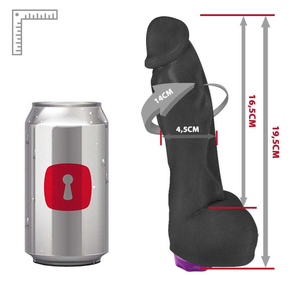 P�nis Real�stico com Vibrador 10 Velocidades Recarreg�vel Heart 19,5 x 4,5cm Preto em vista completa, demonstrando tamanho e todas as caracter�sticas