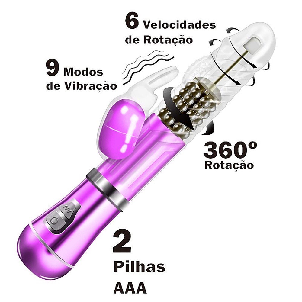 Caixa do Vibrador Rabbit Coelho II, exibindo as 6 velocidades de rota��o, 9 modos de vibra��o e funcionamento a pilhas