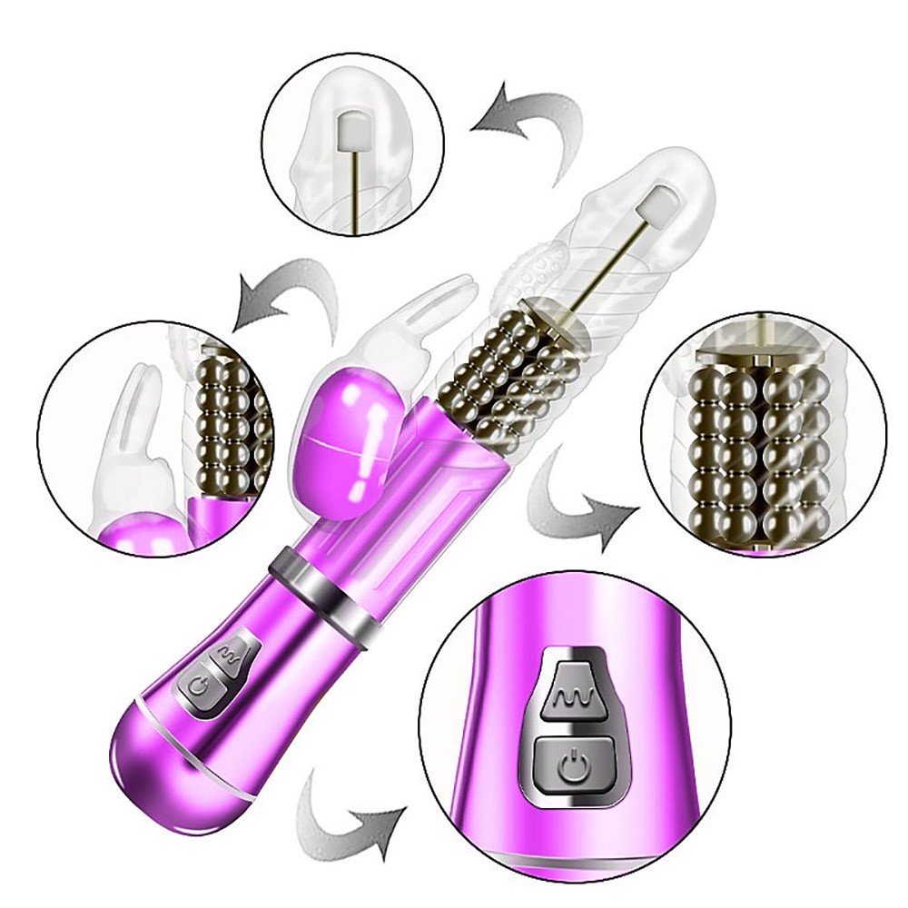 Vibrador Rabbit Coelho II Roxo Met�lico, em nova perspectiva destacando a transpar�ncia do jelly e o mecanismo interno