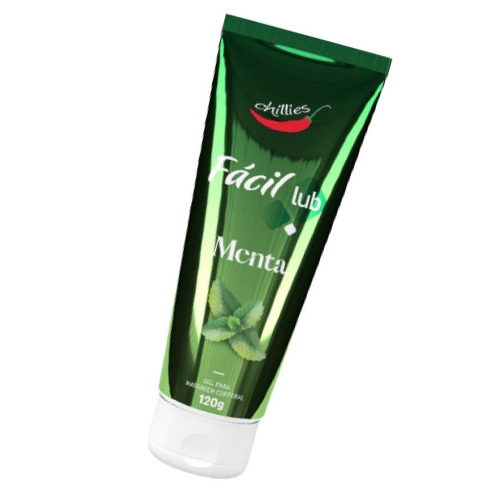 Gel Lubrificante Beij�vel Sabor Menta F�cil Lub 120g em vista angular destacando brilho da embalagem e folhas de menta.
