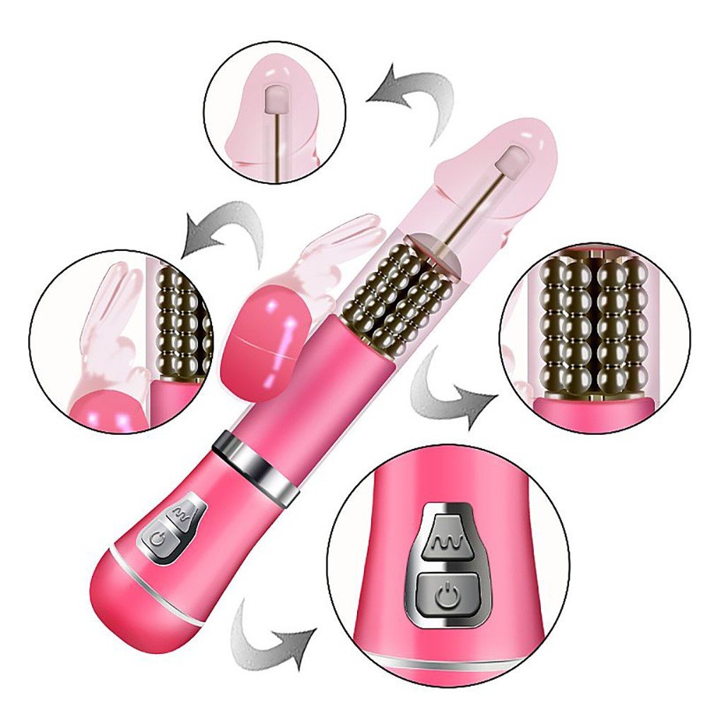 Vibrador Rabbit Recarregável com 9 Vibrações e 6 Rotações com Estimulador de Clitóris Coelho I Rosa | Foto 04
