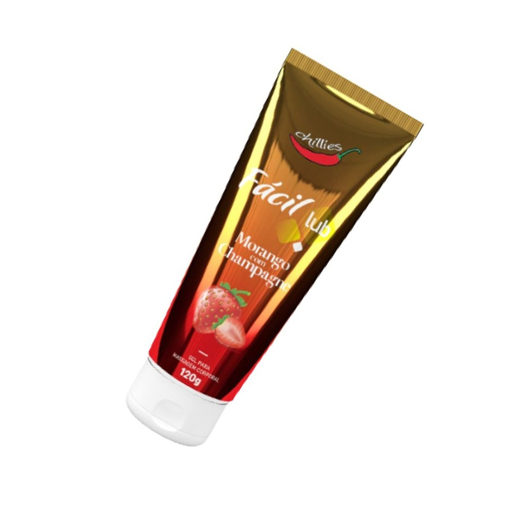 Gel Lubrificante Beij�vel Sabor Morango com Champanhe F�cil Lub 120g em vista frontal, com leve inclina��o para a esquerda