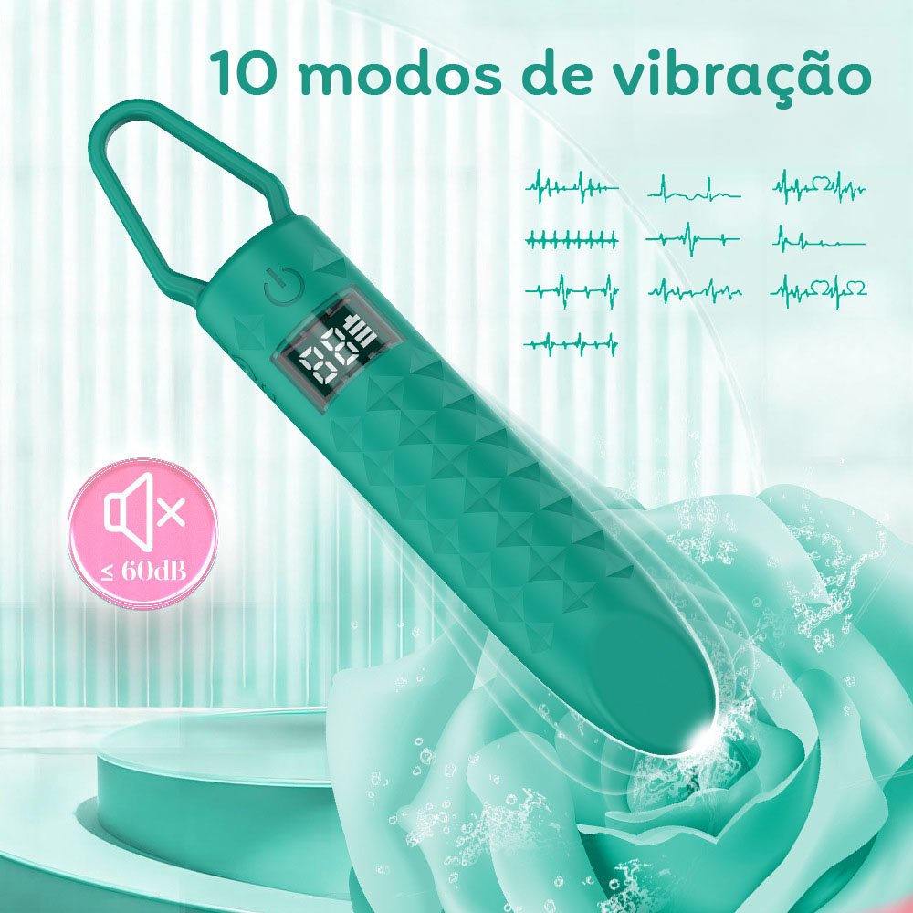 Ilustra��o do uso do Vibrador Bullet Cyan para estimula��o vaginal, mostrando o formato anat�mico