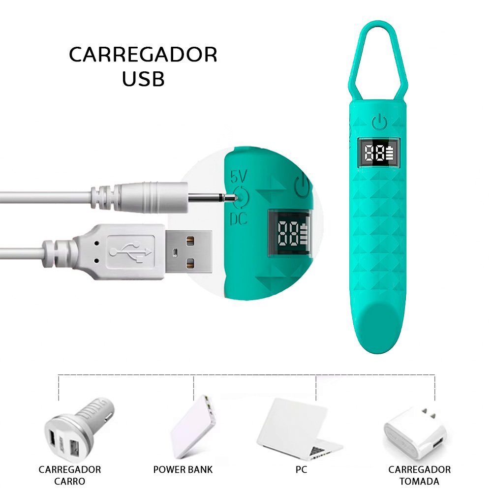 Vibrador Bullet Cyan em ambiente sensoriais, demonstrando os 10 modos de vibra��o e baixo ru�do