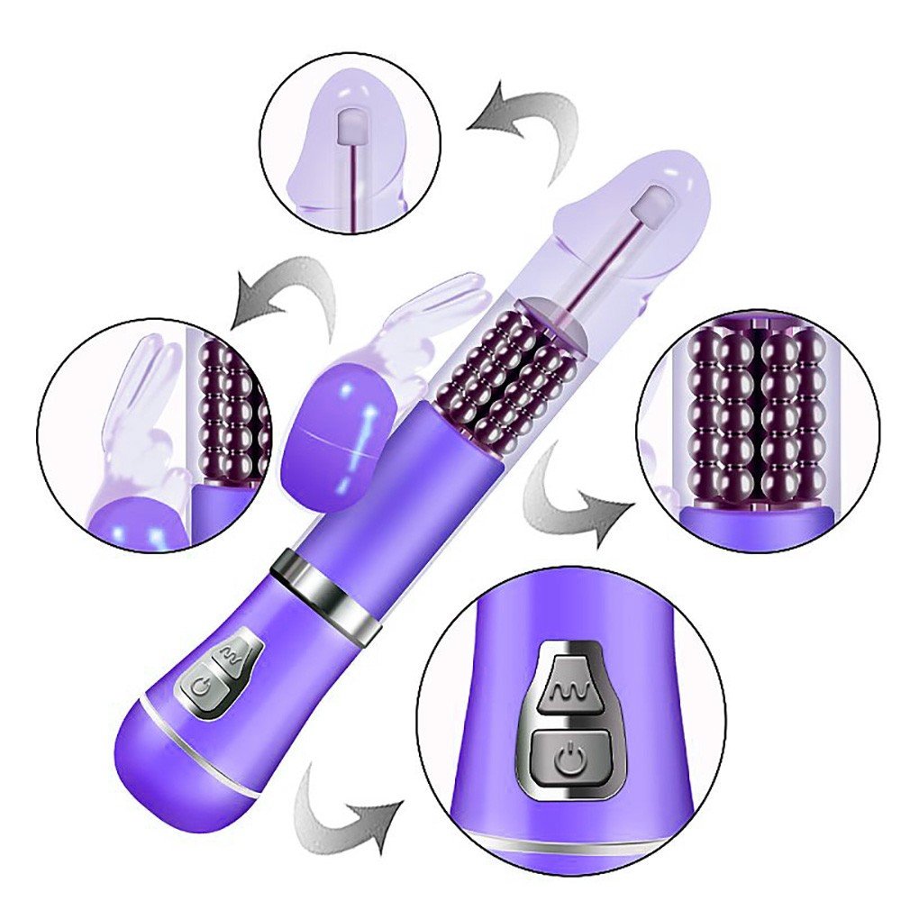 Vibrador Rabbit em Jelly Roxo, imagem da embalagem do produto em tons de rosa e roxo