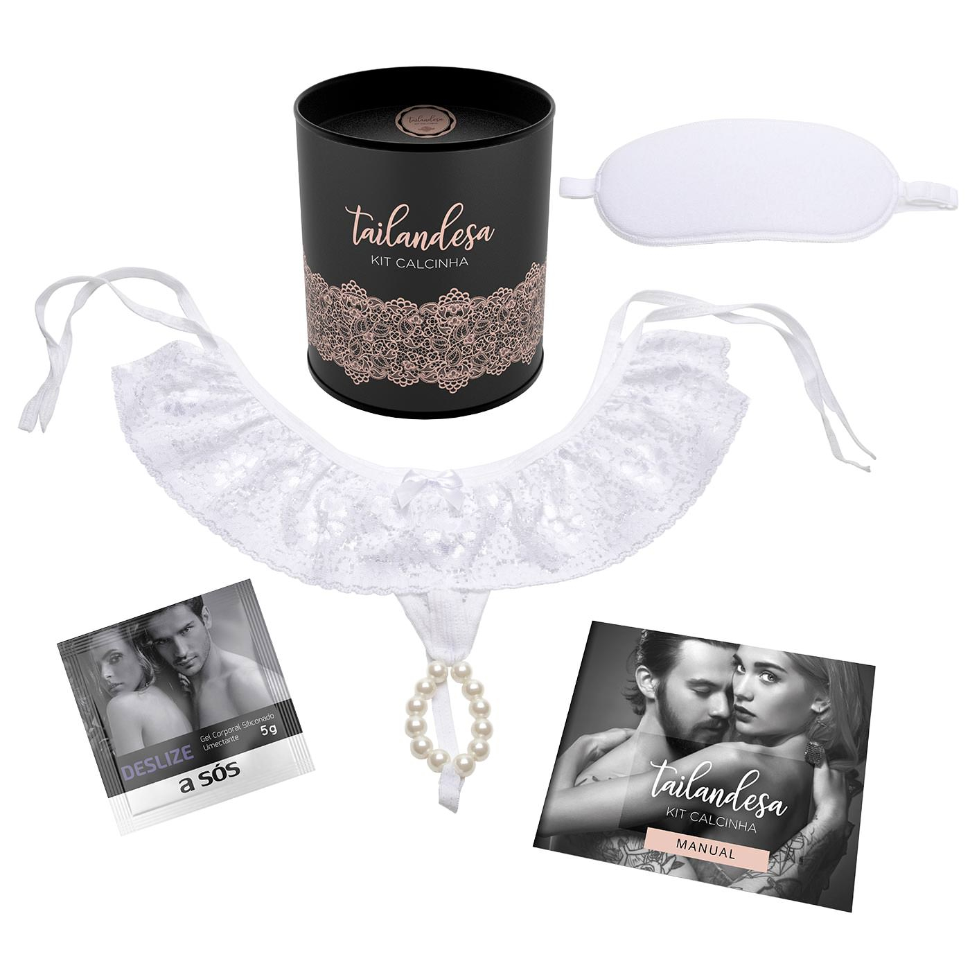 Kit completo com calcinha tailandesa, m�scara de dormir, gel lubrificante e caixa especial