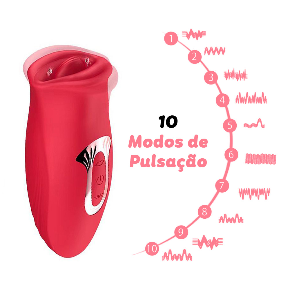 Pulsador de Clit�ris Magic Kiss em vermelho, mostrando os 10 modos de pulsa��o em gr�ficos de onda