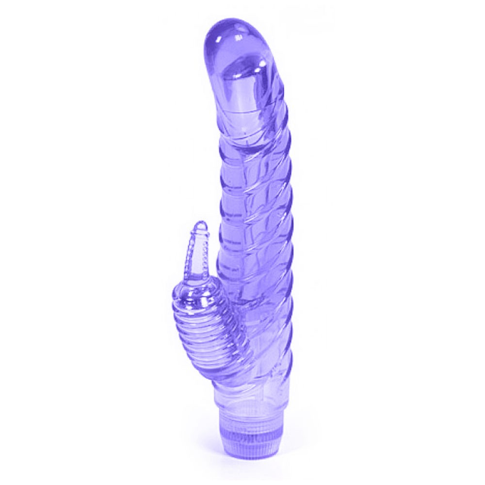 Vibrador Duplo em Jelly Multivelocidade Curve Seduction Lil�s em outra perspectiva lateral, evidenciando a cor transl�cida