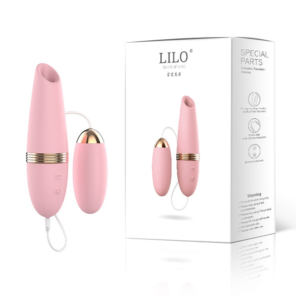 Vibrador Duplo em Silicone Recarregável com 10 Vibrações Bullet e Sugador para Clitóris Rosa | Foto 01