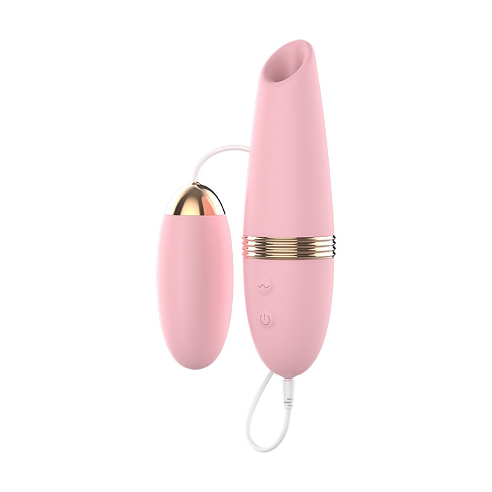 Vibrador Duplo em Silicone Recarregável com 10 Vibrações Bullet e Sugador para Clitóris Rosa | Foto 02