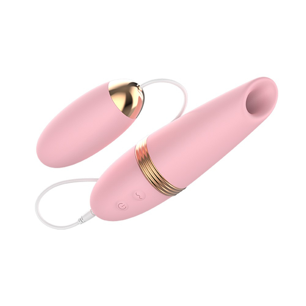 Vibrador Duplo em Silicone Recarregável com 10 Vibrações Bullet e Sugador para Clitóris Rosa | Foto 03