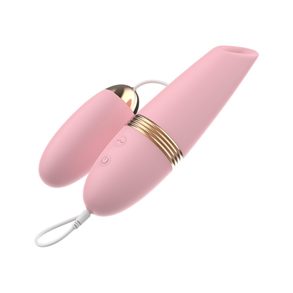 Vibrador Duplo em Silicone Recarregável com 10 Vibrações Bullet e Sugador para Clitóris Rosa | Foto 04