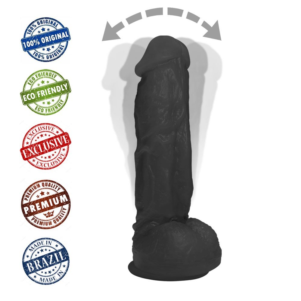 Base do P�nis Real�stico Feito em PVC Flex�vel com Escroto e Ventosa King 19 x 5cm Preto, destacando a ventosa para fixa��o e a estrutura firme