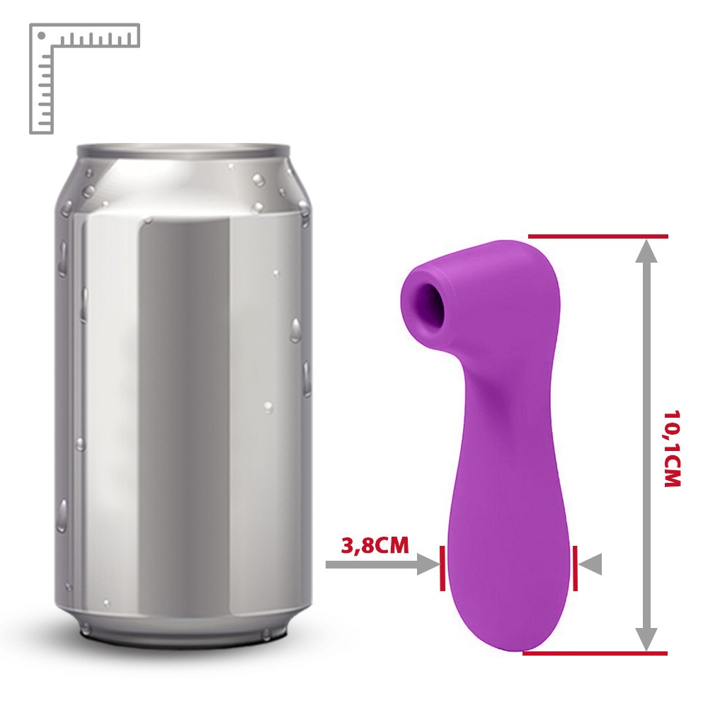 Sugador de Clit�ris Recarreg�vel roxo, vista obl�qua da parte superior com o bocal e as aberturas do anel de suc��o
