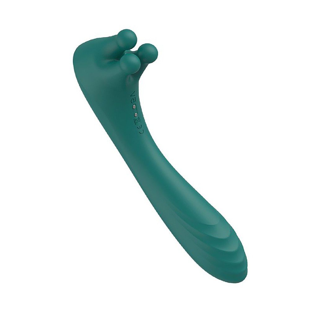 Vibrador Feminino Recarreg�vel Angel's Hand Verde, vista lateral do design, destacando a eleg�ncia e a cor verde