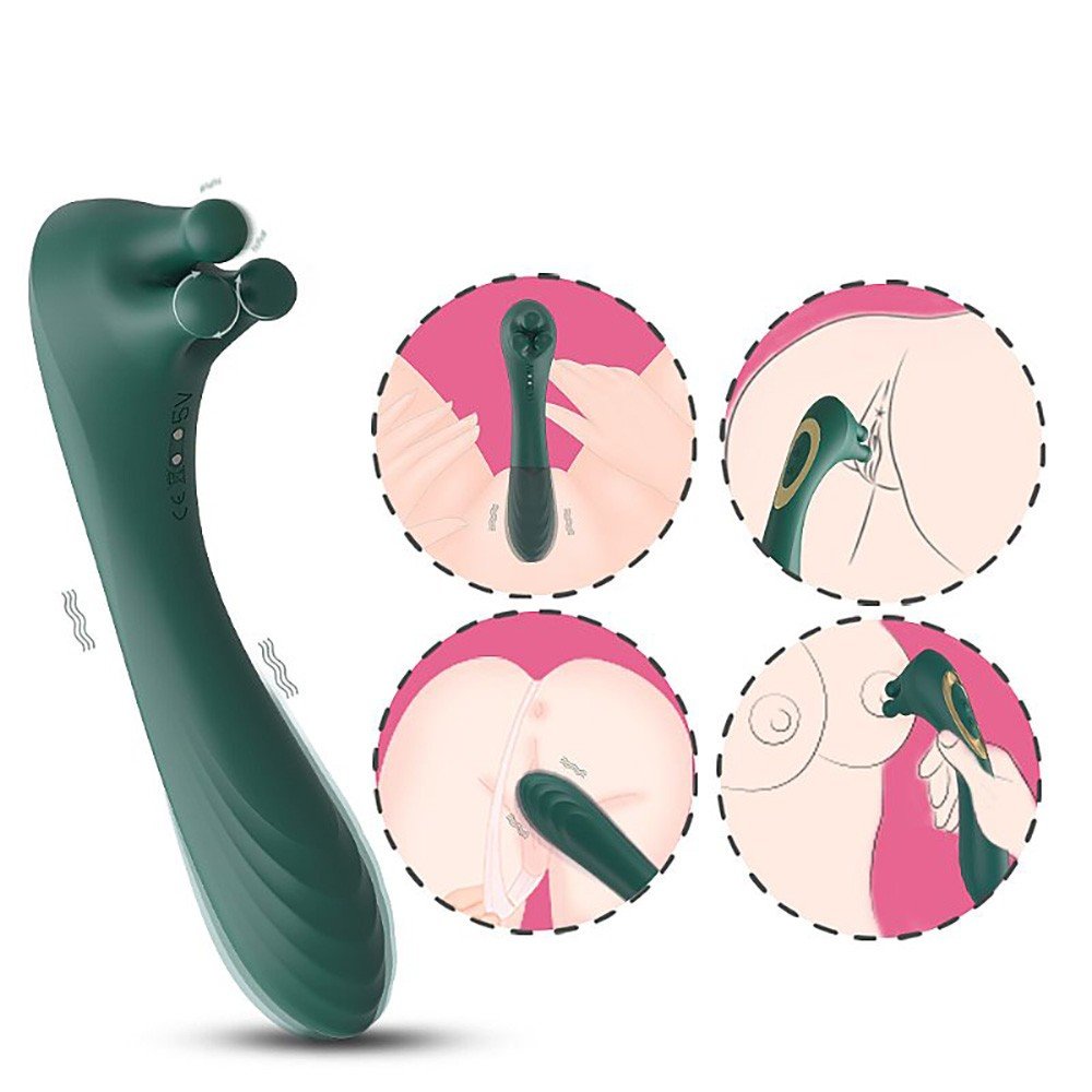 Vibrador Feminino Recarreg�vel Angel's Hand Verde em uso ilustrativo, mostrando estimula��o externa e interna