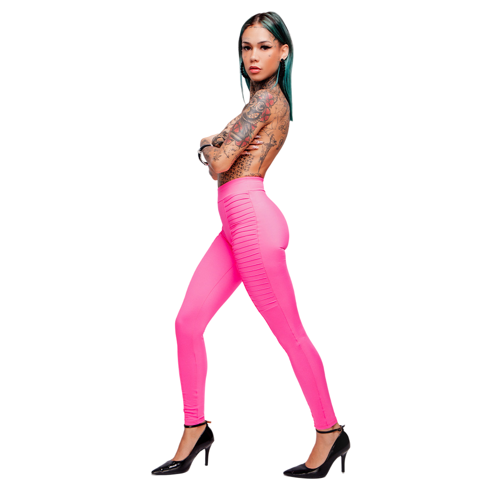Cal�a Sensual Sexy em Suplex Poli�ster com Nervuras Pink | Detalhe da cintura alta e nervuras