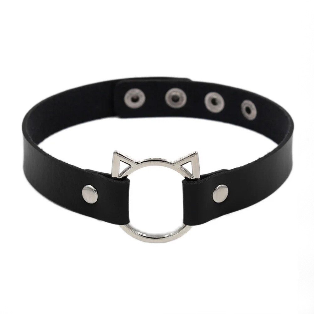 Coleira Social Chocker em PU (Imitação de Couro) com Botões para Ajuste Gatinho Preta | Foto 02