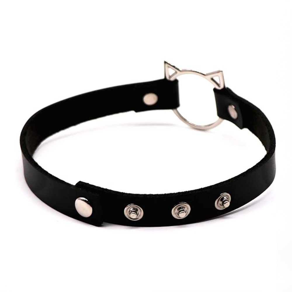 Coleira Social Chocker em PU (Imitação de Couro) com Botões para Ajuste Gatinho Preta | Foto 03