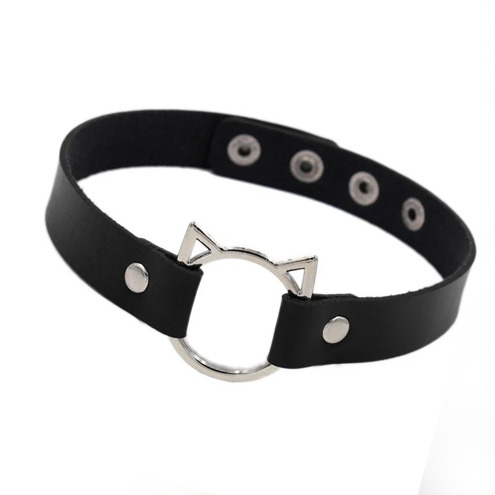 Coleira Social Chocker em PU (Imitação de Couro) com Botões para Ajuste Gatinho Preta | Foto 05