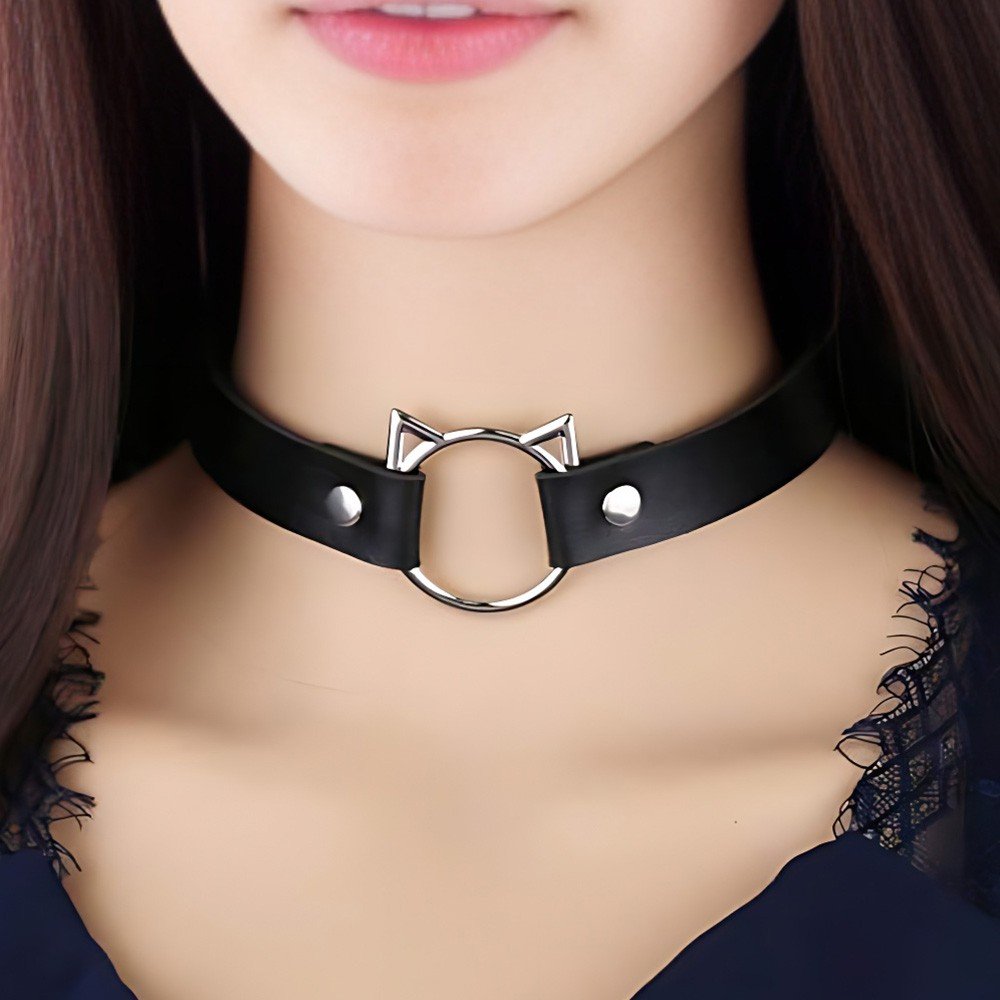 Coleira Social Chocker em PU (Imitação de Couro) com Botões para Ajuste Gatinho Preta | Foto 06