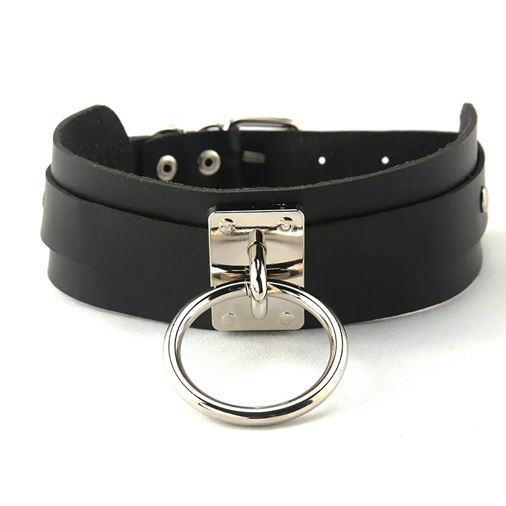 Coleira Social Choker em PU (Imita��o de Couro) com Fivela e Argola II Preta | Foto 02