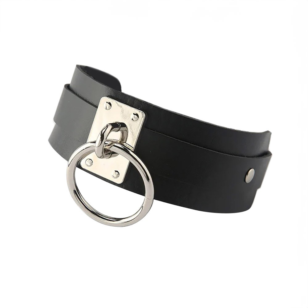 Coleira Social Choker em PU (Imita��o de Couro) com Fivela e Argola II Preta | Foto 03
