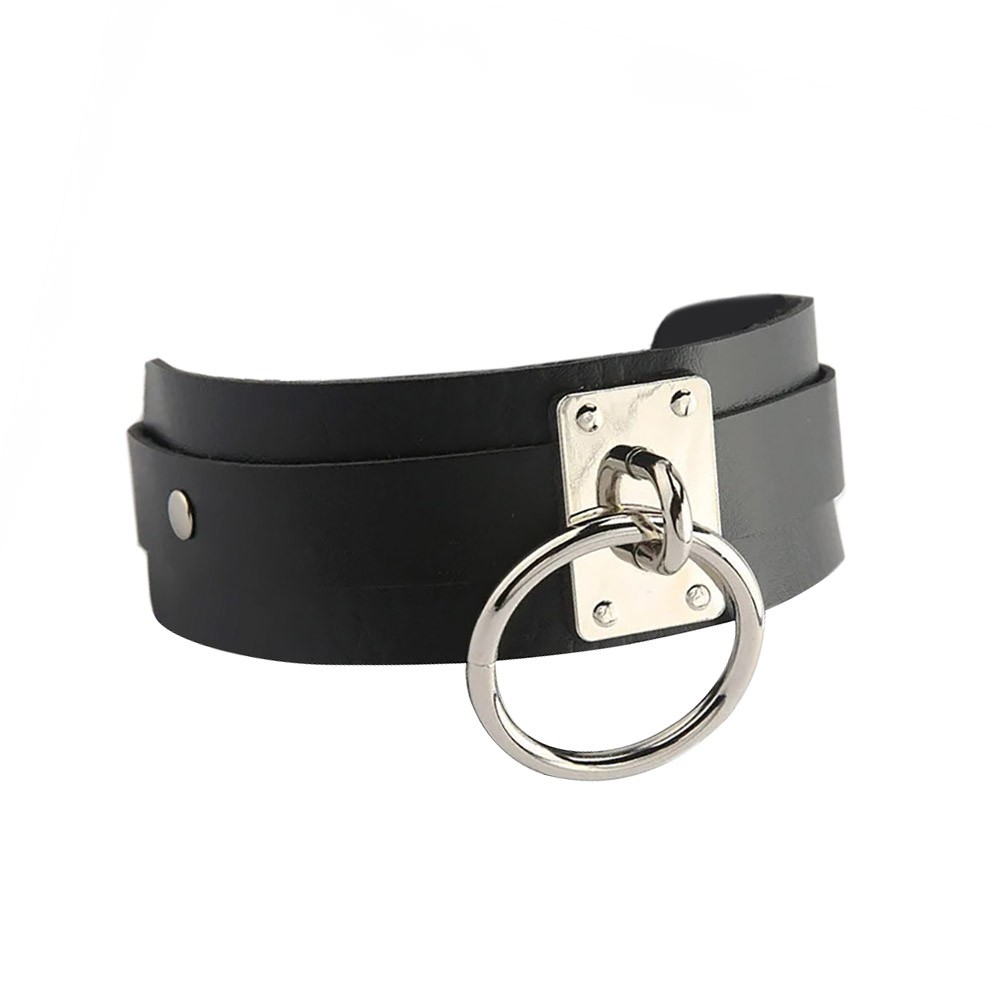 Coleira Social Choker em PU (Imita��o de Couro) com Fivela e Argola II Preta | Foto 04