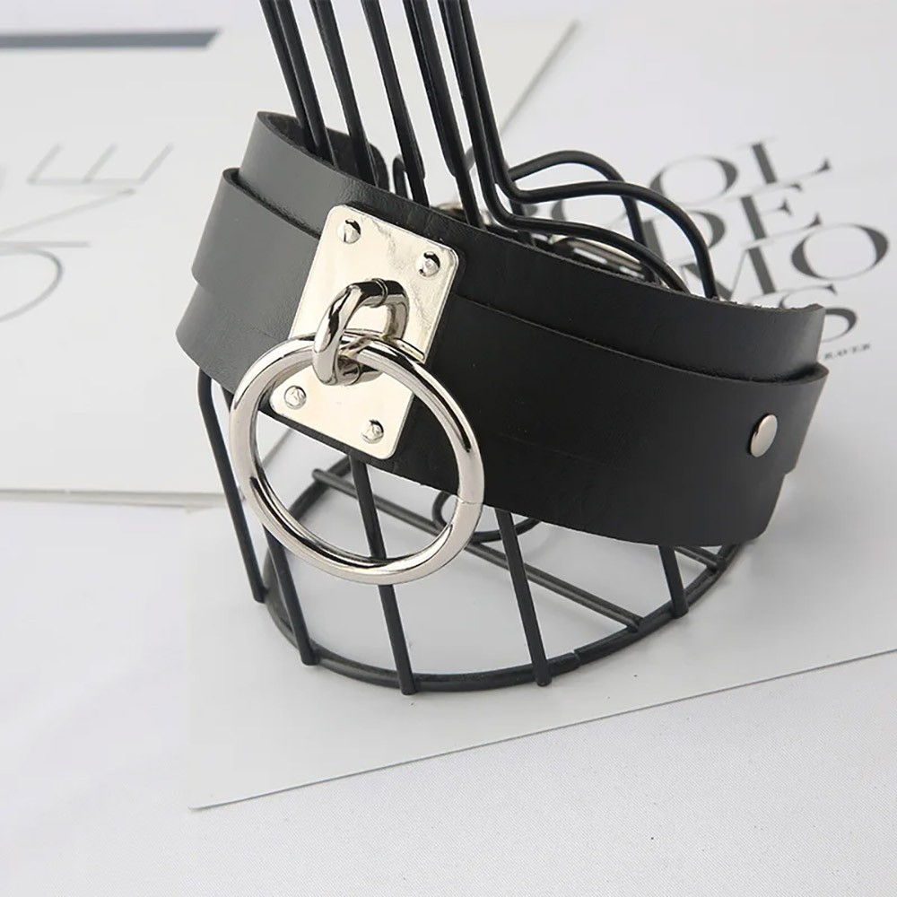 Coleira Social Choker em PU (Imita��o de Couro) com Fivela e Argola II Preta | Foto 05