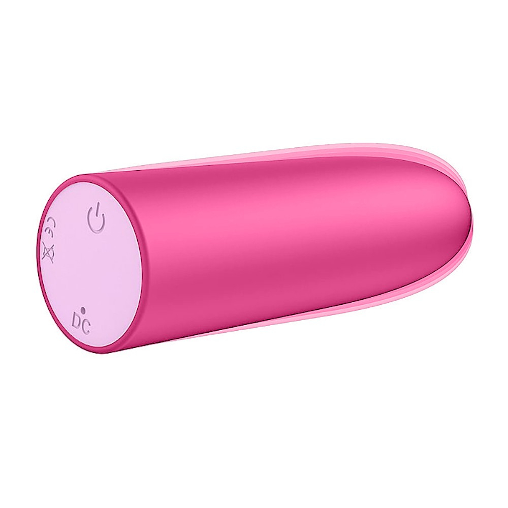 Vibrador Bullet Recarreg�vel Jenny Pink - Vista da base com bot�o de ligar/desligar e entrada USB