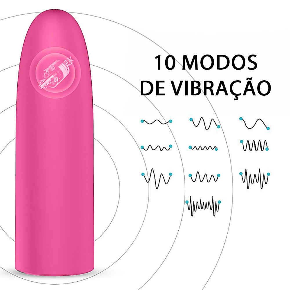 Vibrador Bullet Recarreg�vel Jenny Pink - Gr�fico com os 10 modos de vibra��o dispon�veis