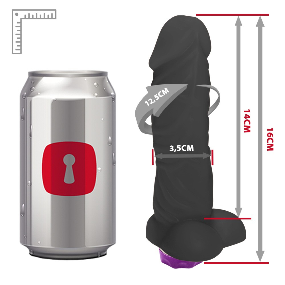 P�nis Real�stico com Escroto e Vibrador 10 Velocidades Recarreg�vel Fast 16 x 3,5cm Preto, vista lateral oposta