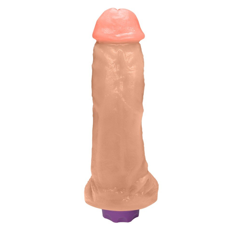 Close da textura do P�nis Real�stico com Escroto e Vibrador 10 Velocidades Recarreg�vel King 19 x 5cm Bege mostrando material PVC Toque Macio e toque suave