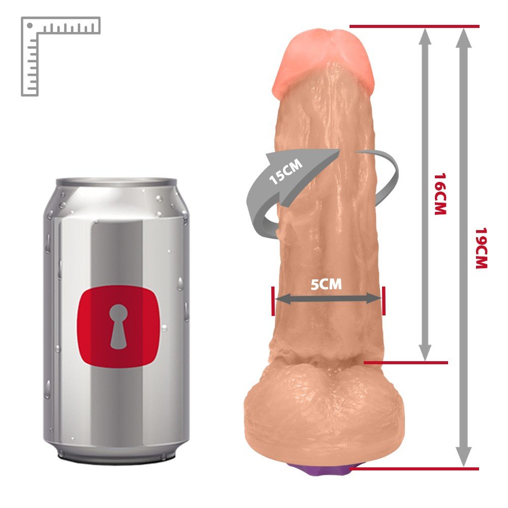 P�nis Real�stico com Escroto e Vibrador 10 Velocidades Recarreg�vel King 19 x 5cm Bege em composi��o completa destacando tamanho, propor��o e design do acess�rio �ntimo