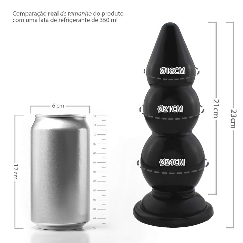 Plug Anal Grande Graduado G - PVC Flexível 23 x 7,6cm Preto Brilhante | Foto 07