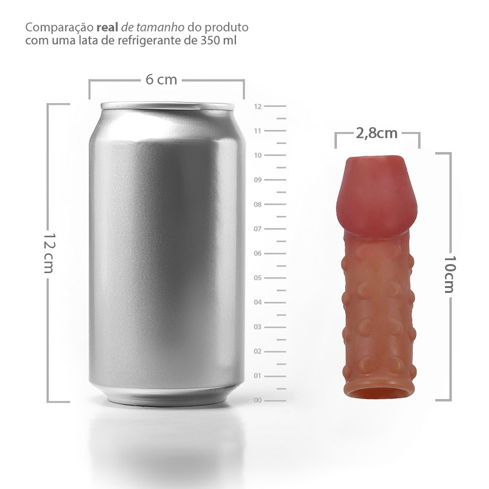Capa Peniana Vazada em Jelly Macia e Flex�vel 10 x 2,8cm Bege em composi��o, mostrando o material transl�cido e a adapta��o ao formato natural