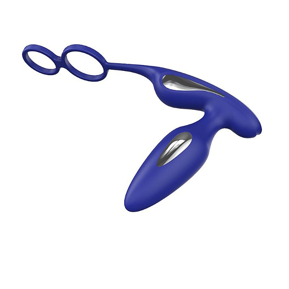 Plug Anal em Silicone Recarregável 9 Vibrações e Choque com Controle sem Fio Lightning Azul | Foto 02