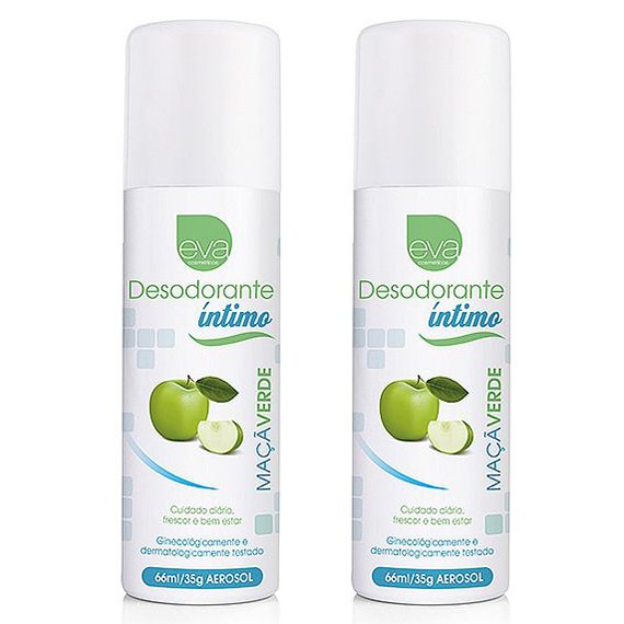 Dois frascos de Desodorante �ntimo Aerosol Aroma Ma�a Verde 66ml em conjunto.