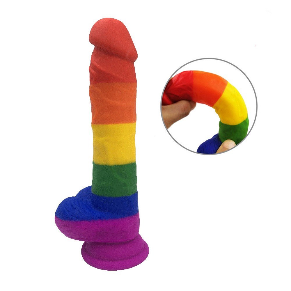 Pênis Realístico com Escroto e Ventosa em Silicone 18,5 x 3,5cm Arco-Íris | Foto 02