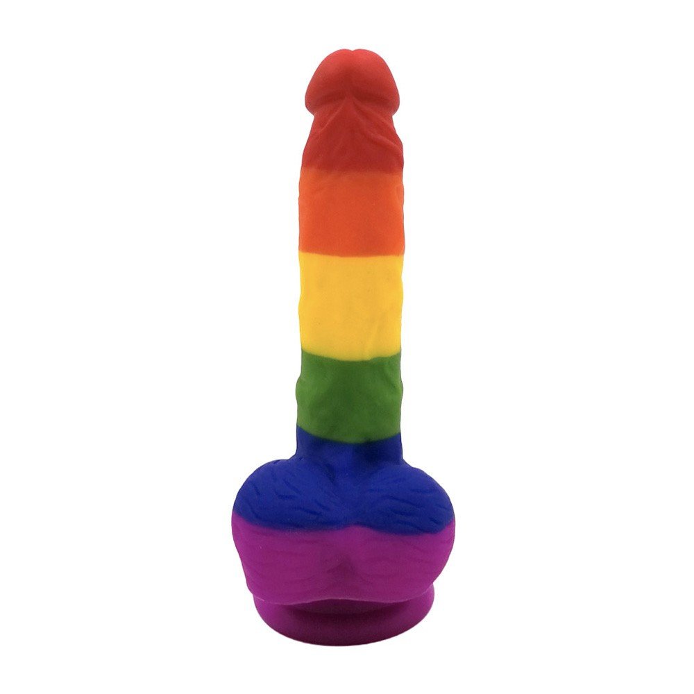 Pênis Realístico com Escroto e Ventosa em Silicone 18,5 x 3,5cm Arco-Íris | Foto 03