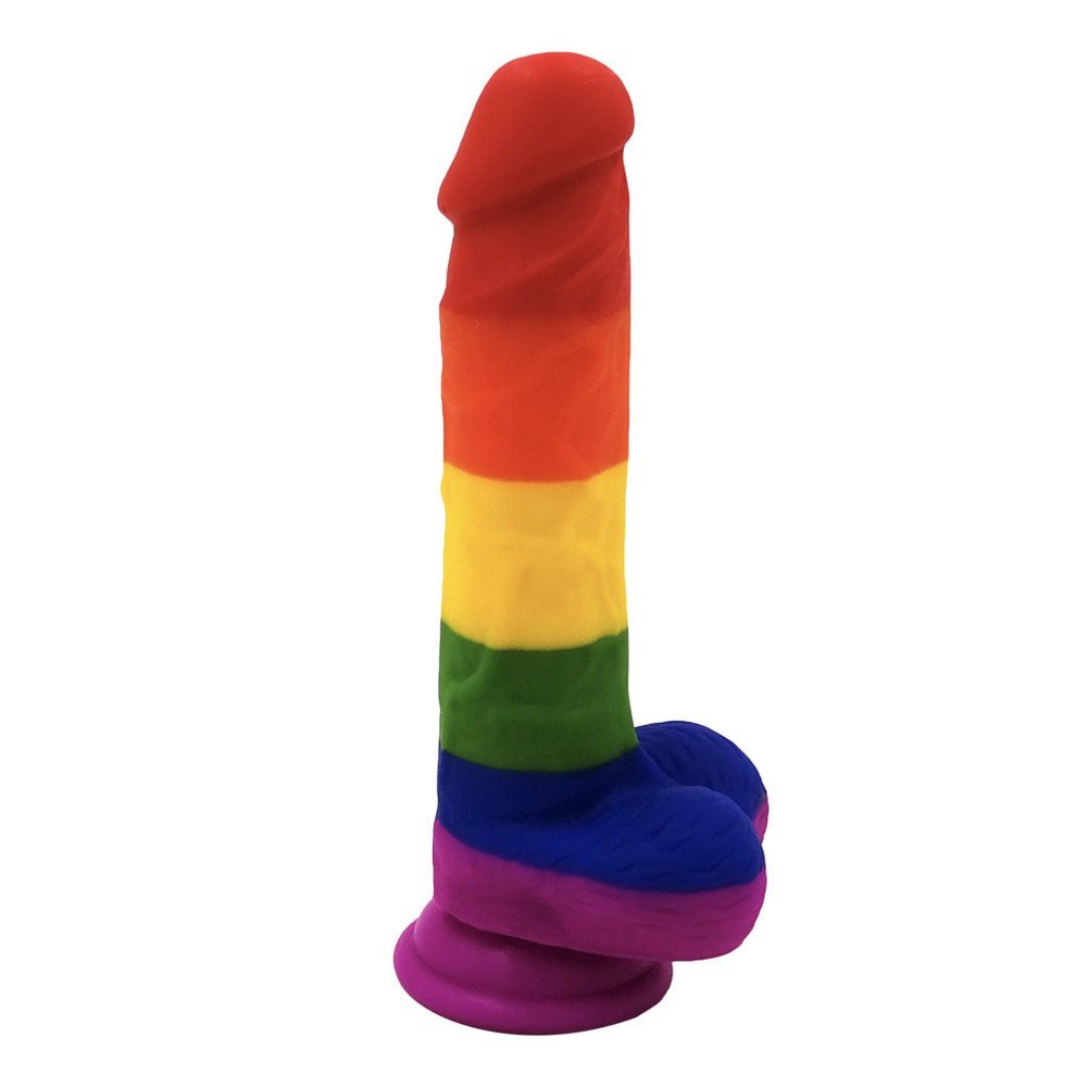 Pênis Realístico com Escroto e Ventosa em Silicone 18,5 x 3,5cm Arco-Íris | Foto 05