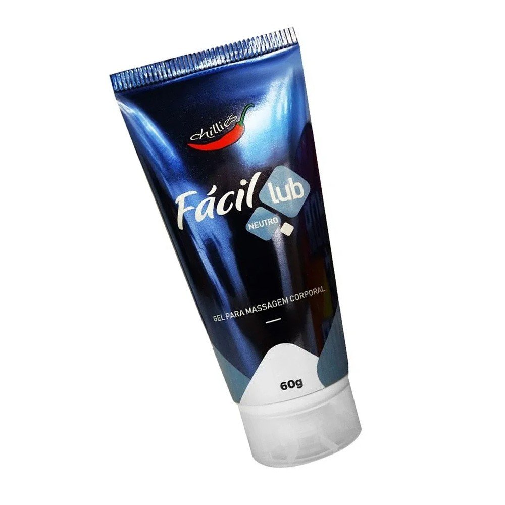Gel Lubrificante Neutro F�cil Lub 60g inclinado, com a parte superior da bisnaga em destaque, mostrando a textura canelada e o design da tampa.