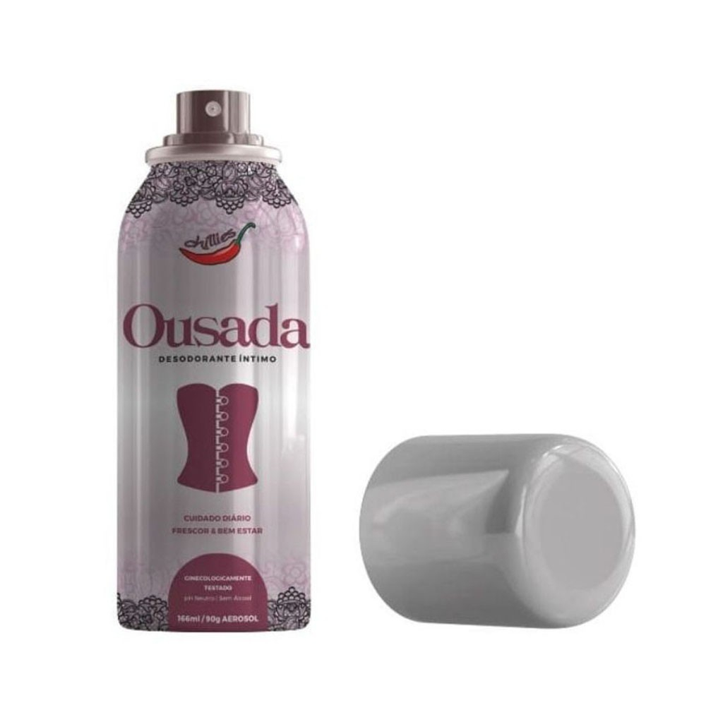 Desodorante �ntimo Aerosol Ousada Aroma Refrescante 166ml sem a tampa, mostrando o bico aplicador