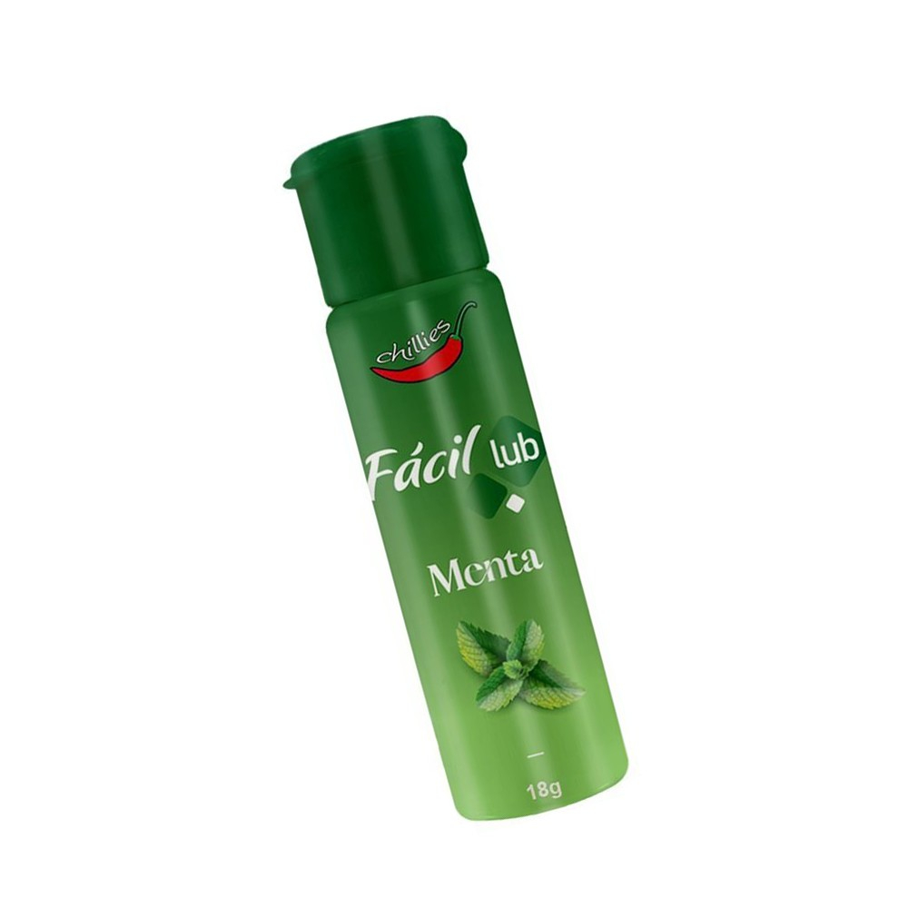 Gel Lubrificante Beij�vel Sabor Menta F�cil Lub, frasco inclinado mostrando a arte da embalagem e informa��es do produto