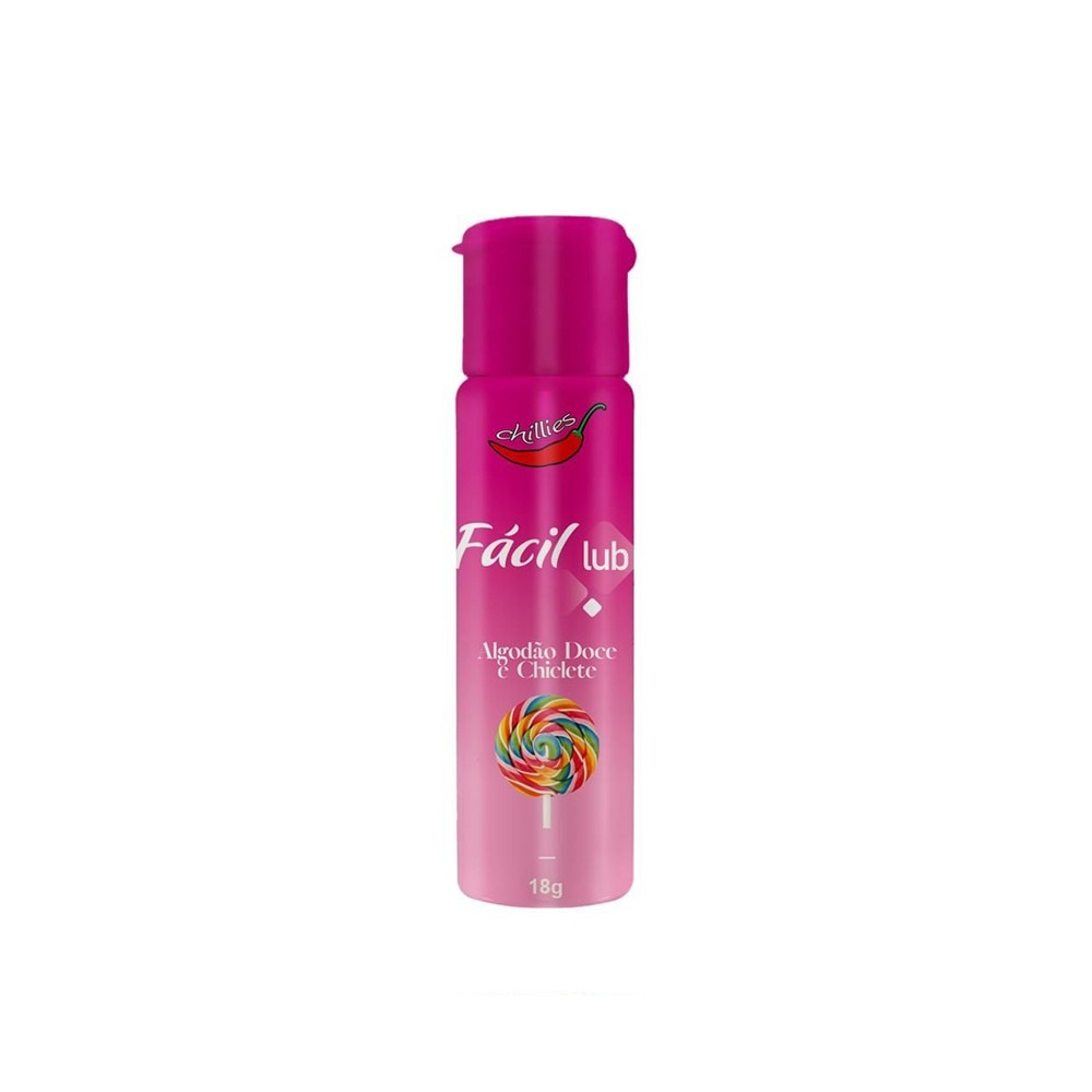 Gel Lubrificante Beij�vel Sabor Algod�o Doce e Chiclete F�cil Lub 18g: frasco rosa em vista frontal, com tampa fechada, exibindo todos os detalhes do r�tulo.