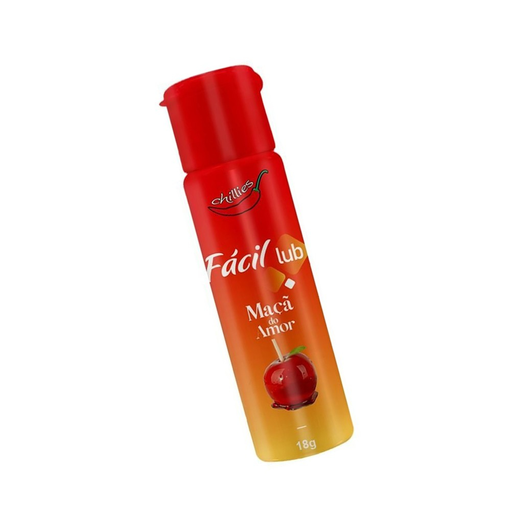 Gel Lubrificante Beij�vel Sabor Ma�� do Amor F�cil Lub 18g em outra vis�o diagonal, enfatizando o brilho do frasco e a qualidade da impress�o.
