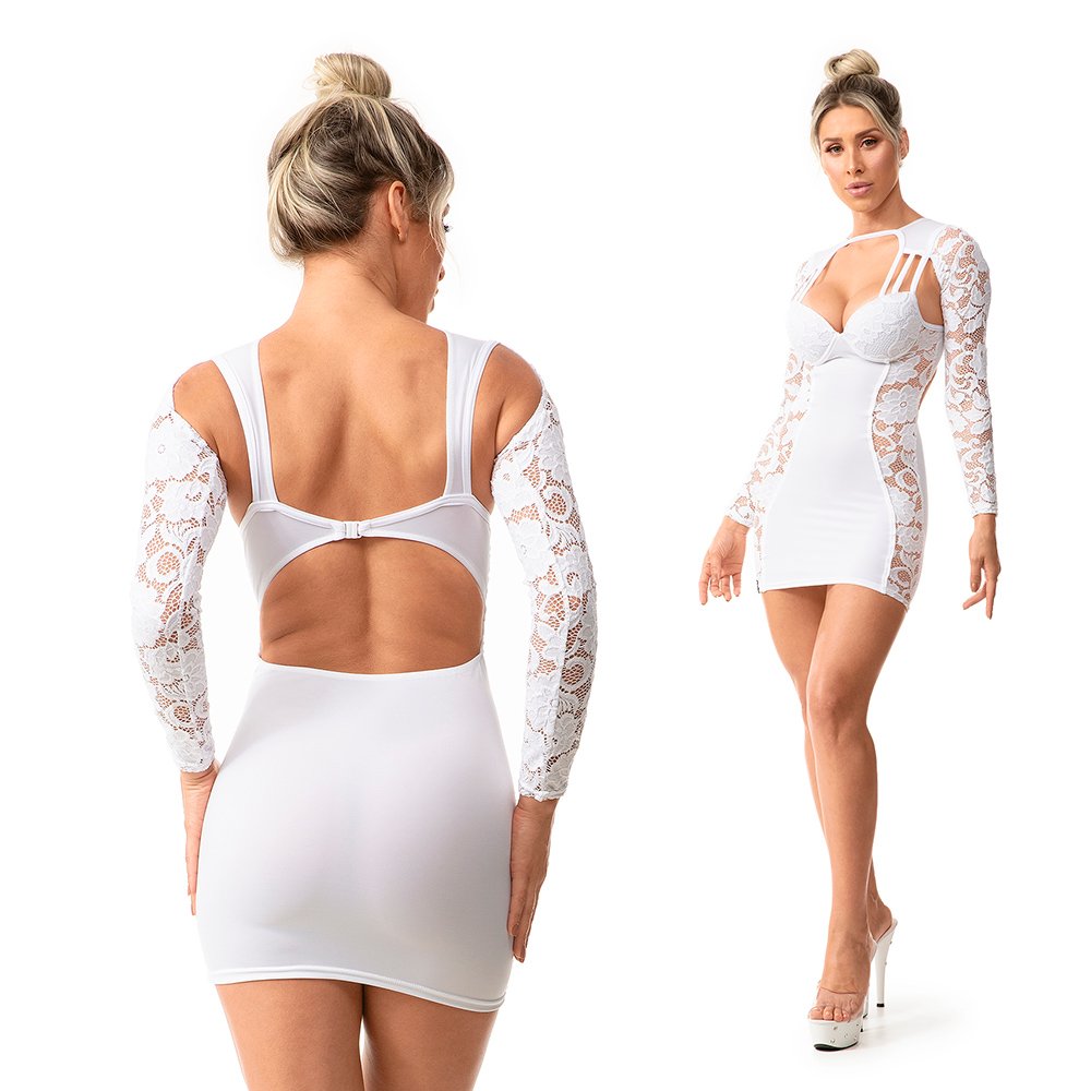 Vista traseira do Vestido Sensual Sexy Branco com recortes e decote